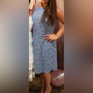 Dressbarn Eyelet Halter A-Line Dress, Light Blue, Size 6